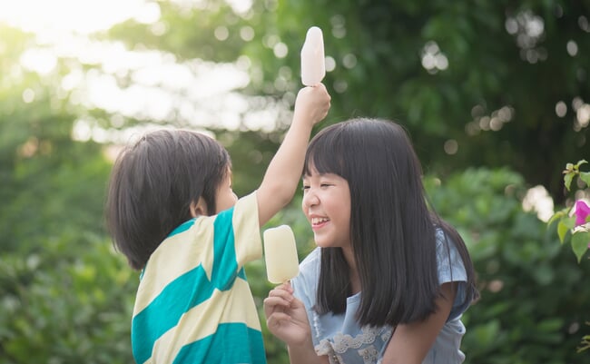 Cute,Asian,Children,Eating,Japanese,Ice,Cream,Outdoors