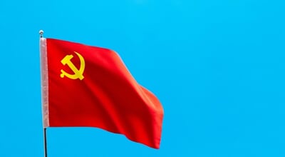 Flag,Of,The,Chinese,Communist,Party,On,Blue,Background.