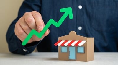 Shop,And,Green,Arrow,Up.,Business,Growth,And,Expansion.,Upward