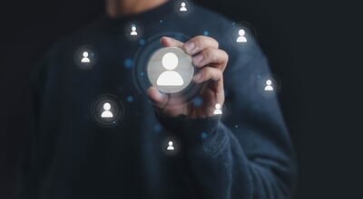 Businessman,Hand,Selecting,User,Icon,From,Digital,Network,,Concept,Of