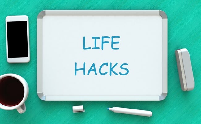 Life,Hacks,,Message,On,Whiteboard,,Smart,Phone,And,Coffee,On
