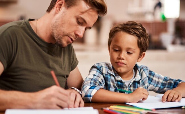 Education,,Writing,And,Father,With,Boy,For,Knowledge,,Learning,And