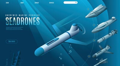 Sea,Drones,Landing,Page,Of,Uncrewed,Marine,Vehicles.,Isometric,Icons