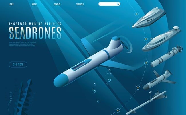 Sea,Drones,Landing,Page,Of,Uncrewed,Marine,Vehicles.,Isometric,Icons