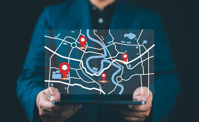 Gps,Location,System.,Businessman,Marks,Location,Points,And,Search,Addresses