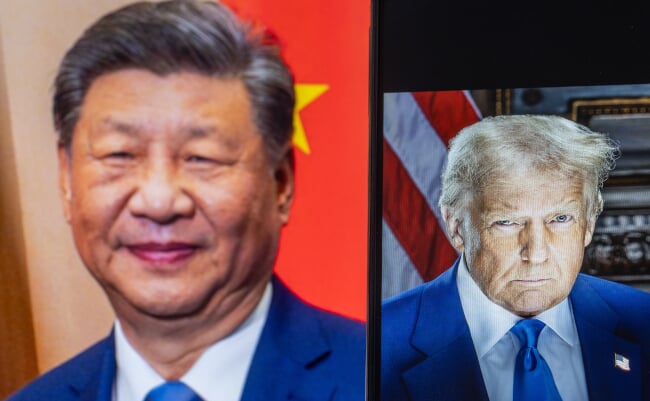 U.s.,President,Donald,Trump,Appears,On,A,Mobile,Screen,,Alongside