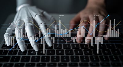 A,Striking,Visual,Depicts,A,Human,Hand,And,A,Robotic