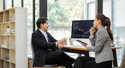 Asian,Business,Colleagues,Discussing,Cryptocurrency,Trading,Strategy,Financial,Advisors,Analyzing