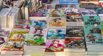 Burgas,,Bulgaria,-,August,01,,2025:,Stacks,Of,Popular,Manga