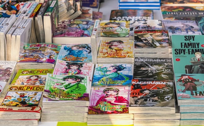 Burgas,,Bulgaria,-,August,01,,2025:,Stacks,Of,Popular,Manga