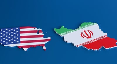 Usa,And,Iran,3d,Flag,Maps,Facing,Each,Other,On