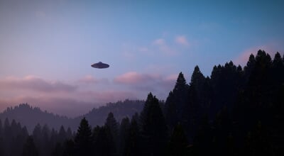 3d,Illustration.,Ufo,Over,The,Mountains