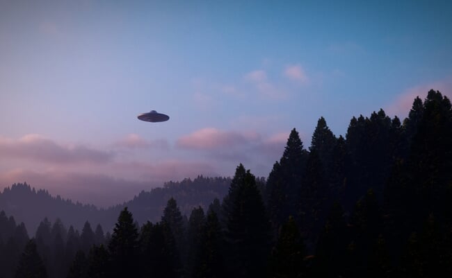 3d,Illustration.,Ufo,Over,The,Mountains