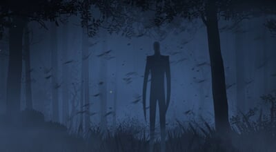 Slender,Creature,In,Foggy,Forest,With,Bats,Features,A,Dark