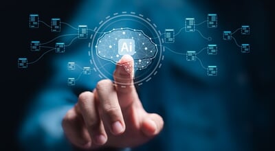 Ai,Tech,Concept,,Businessman,Touching,To,Virtual,Ai,Brain,Icon