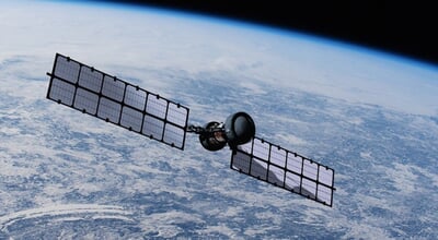 Satellite,Hovering,Over,The,Blue,Planet,Earth,To,Provide,Weather