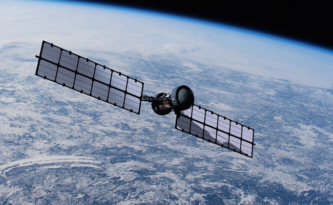 Satellite,Hovering,Over,The,Blue,Planet,Earth,To,Provide,Weather