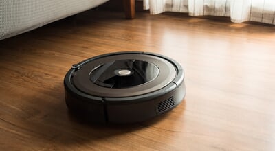 Robot,Vacuum,Cleaner,On,Wood,laminate,Floor.smart,Life,Concepts,Ideas