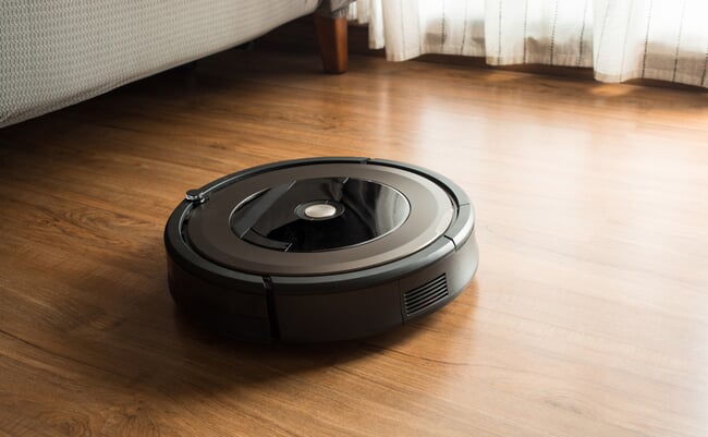 Robot,Vacuum,Cleaner,On,Wood,laminate,Floor.smart,Life,Concepts,Ideas
