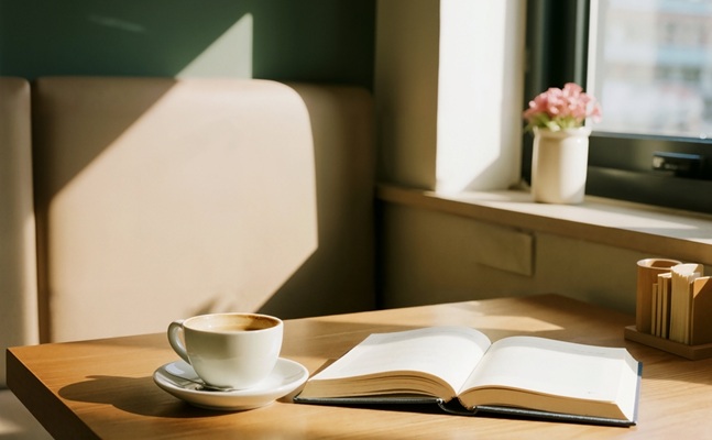 A,Tranquil,Cafe,Interior,Bathed,In,Warm,Morning,Light,,With
