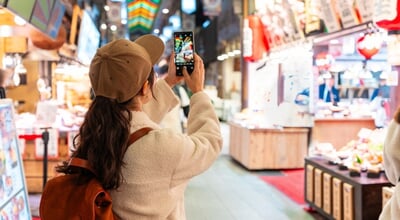 Young,Female,Tourist,Taking,A,Photo,Of,The,Popular,Nishiki