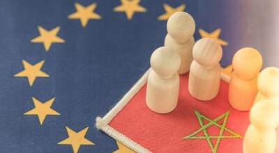 Morocco,Flag,Patch,And,Wooden,Figures,On,The,European,Union